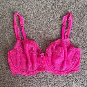 Victoria's Secret Pink Embroidered Unlined Demi Bra Womens Size 34DD Barbiecore